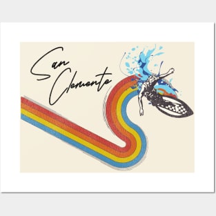 Retro 70s/80s Style Rainbow Surfing Wave San Clemente Posters and Art